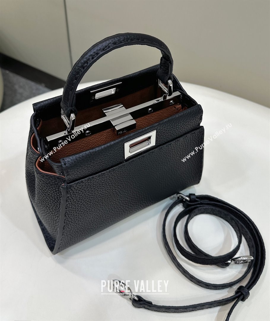 Fendi Peekaboo Mini Bag in Litchi-Grained Leather Black 2025 2590 (CL-250208032)