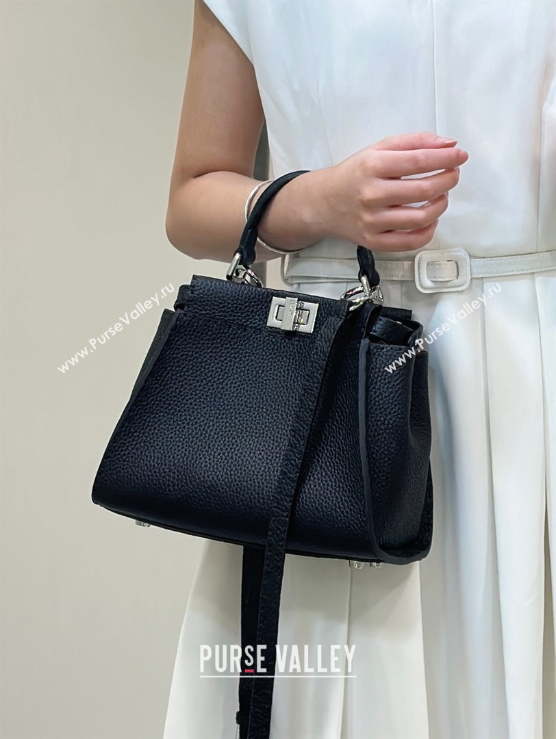 Fendi Peekaboo Mini Bag in Litchi-Grained Leather Black 2025 2590 (CL-250208032)