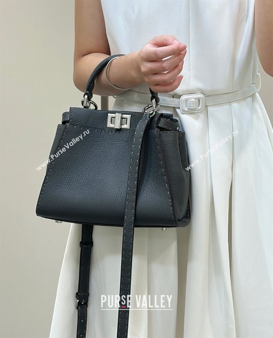 Fendi Peekaboo Mini Bag in Litchi-Grained Leather Dark Grey 2025 2590 (CL-250208035)