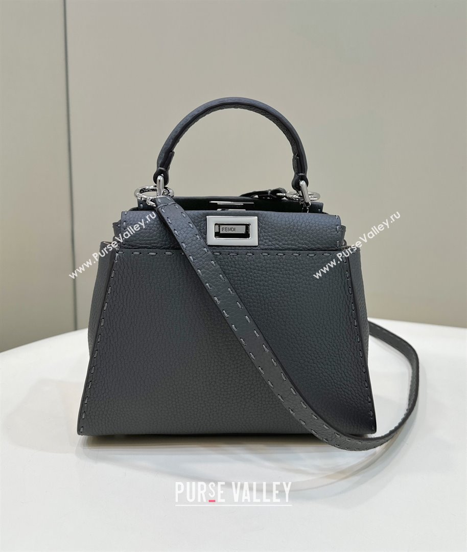 Fendi Peekaboo Mini Bag in Litchi-Grained Leather Dark Grey 2025 2590 (CL-250208035)