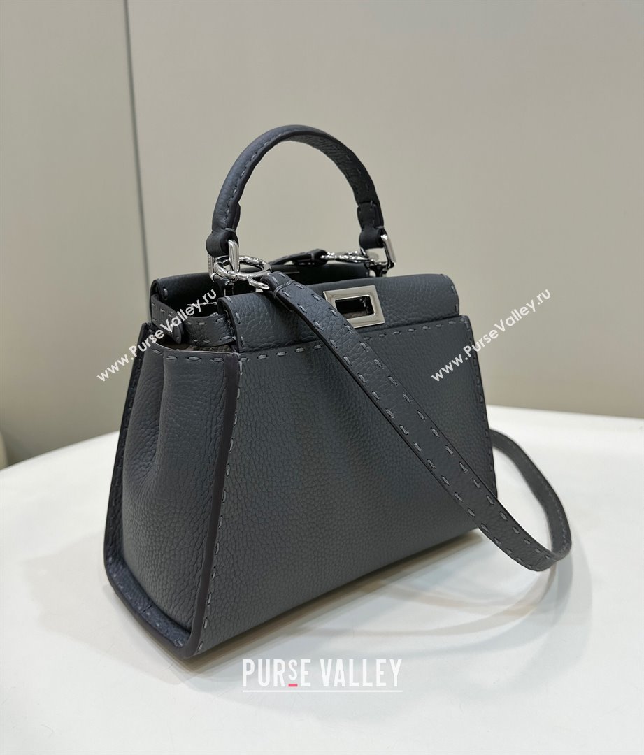 Fendi Peekaboo Mini Bag in Litchi-Grained Leather Dark Grey 2025 2590 (CL-250208035)