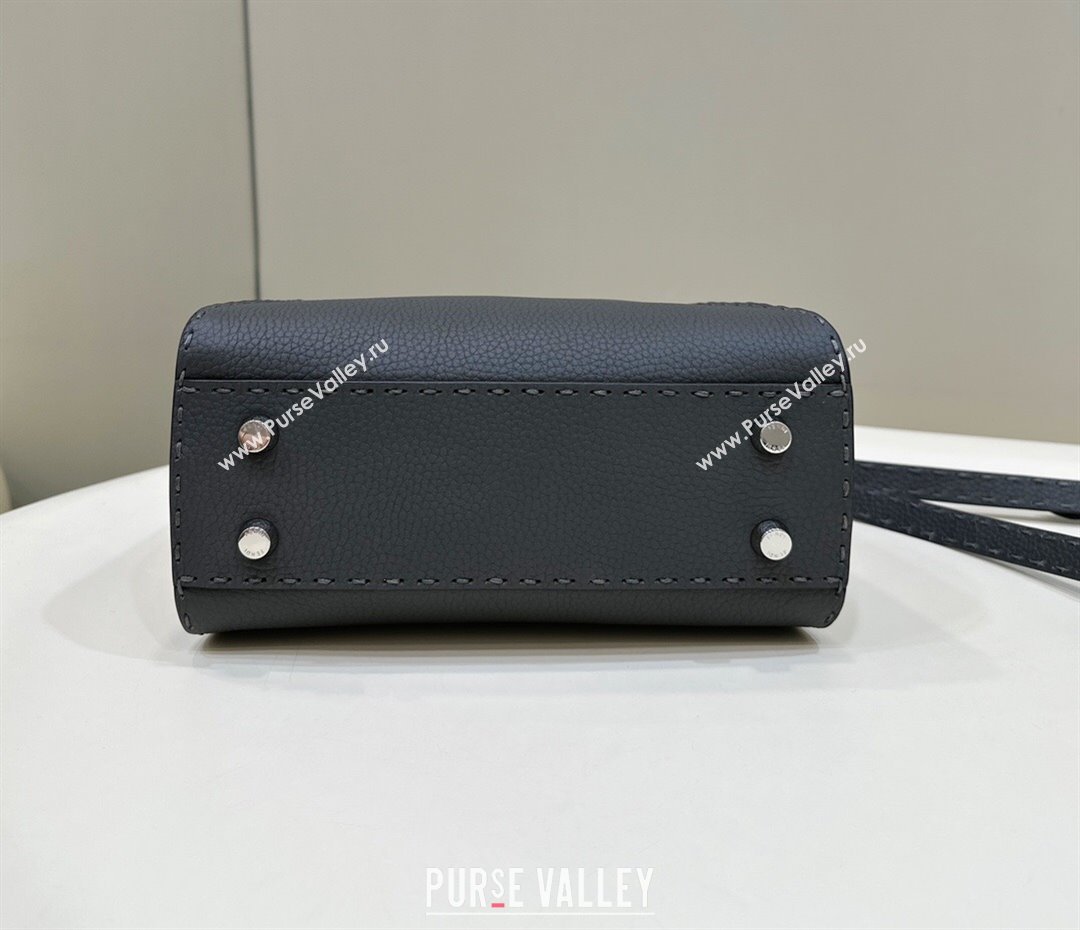 Fendi Peekaboo Mini Bag in Litchi-Grained Leather Dark Grey 2025 2590 (CL-250208035)