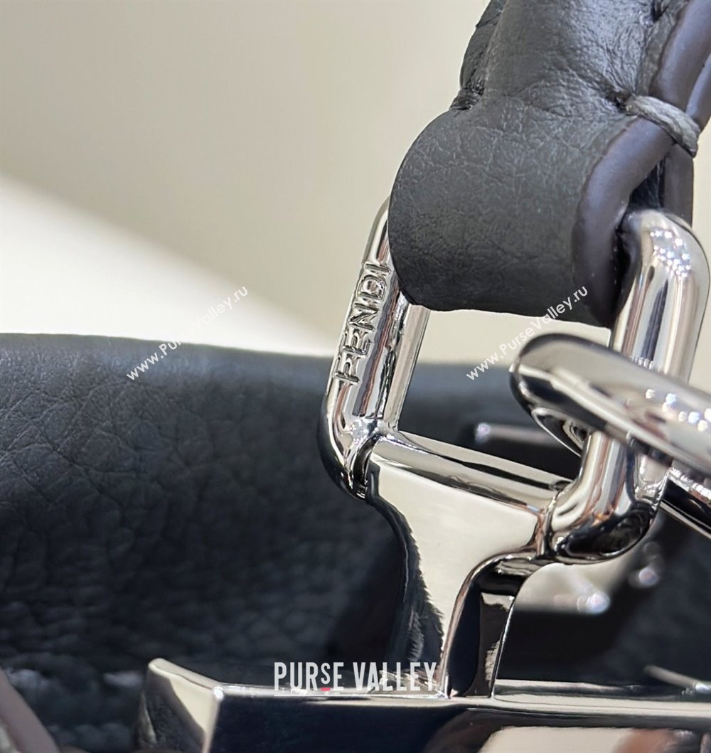 Fendi Peekaboo Mini Bag in Litchi-Grained Leather Dark Grey 2025 2590 (CL-250208035)