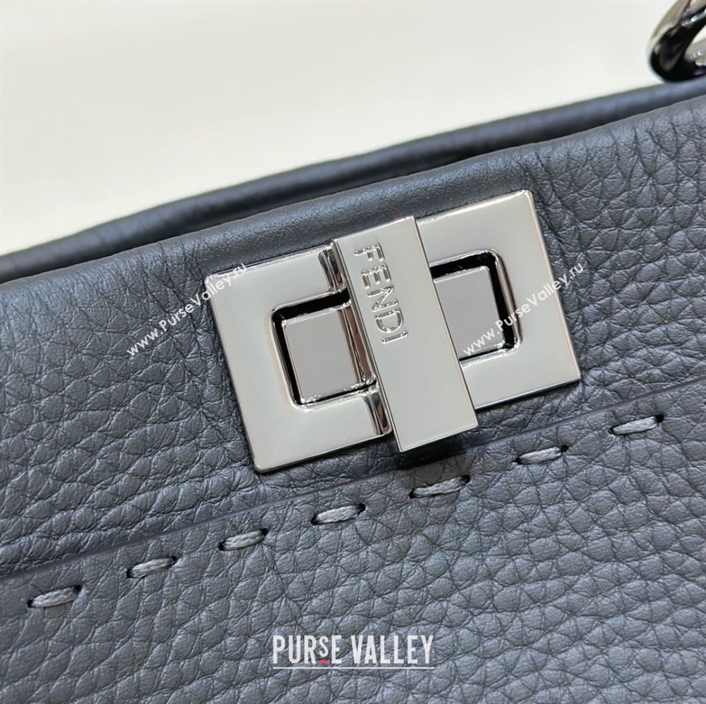 Fendi Peekaboo Mini Bag in Litchi-Grained Leather Dark Grey 2025 2590 (CL-250208035)