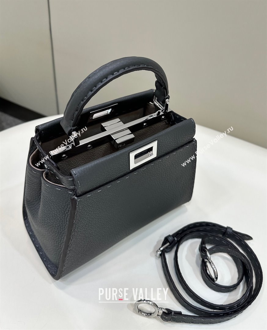 Fendi Peekaboo Mini Bag in Litchi-Grained Leather Dark Grey 2025 2590 (CL-250208035)