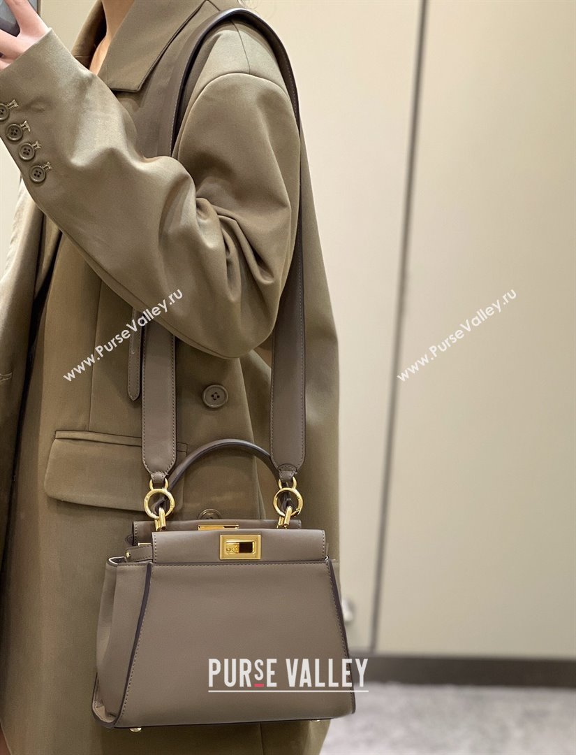 Fendi Peekaboo Mini Bag in Calfskin Leather Elephant Grey 2025 2125 Top Quality (CL-250208055)