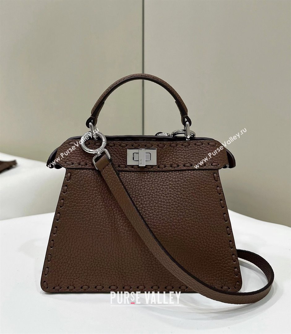 Fendi Peekaboo ISeeU Petite Bag in Grained Leather with Oversized topstitching Dark Brown 2025 80133 top (CL-250210011)