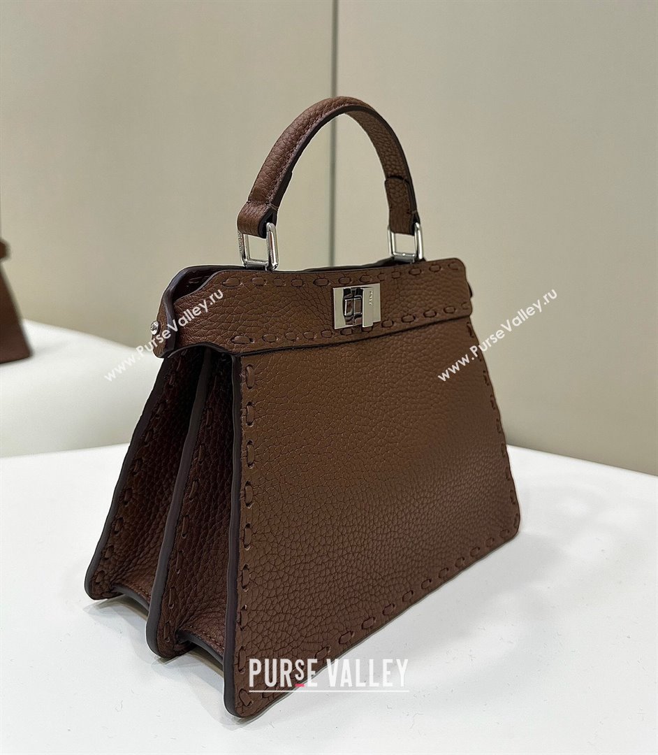 Fendi Peekaboo ISeeU Petite Bag in Grained Leather with Oversized topstitching Dark Brown 2025 80133 top (CL-250210011)