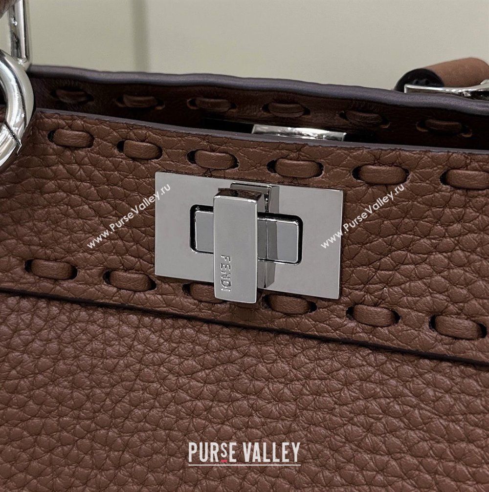 Fendi Peekaboo ISeeU Petite Bag in Grained Leather with Oversized topstitching Dark Brown 2025 80133 top (CL-250210011)