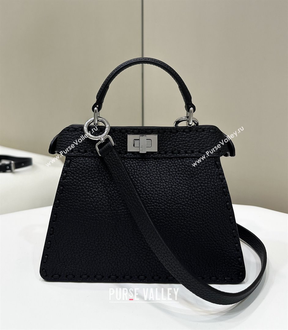 Fendi Peekaboo ISeeU Petite Bag in Grained Leather with Oversized topstitching Black 2025 80133 top (CL-250210010)