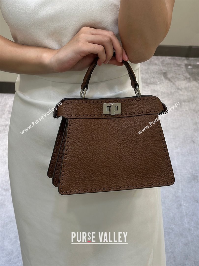 Fendi Peekaboo ISeeU Petite Bag in Grained Leather with Oversized topstitching Dark Brown 2025 80133 top (CL-250210011)