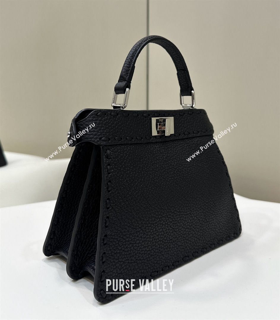 Fendi Peekaboo ISeeU Petite Bag in Grained Leather with Oversized topstitching Black 2025 80133 top (CL-250210010)