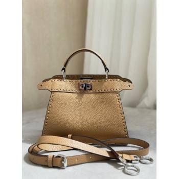Fendi Peekaboo ISeeU Petite Bag in Grained Leather with Oversized topstitching Apricot 2025 80133 top (CL-250210012)