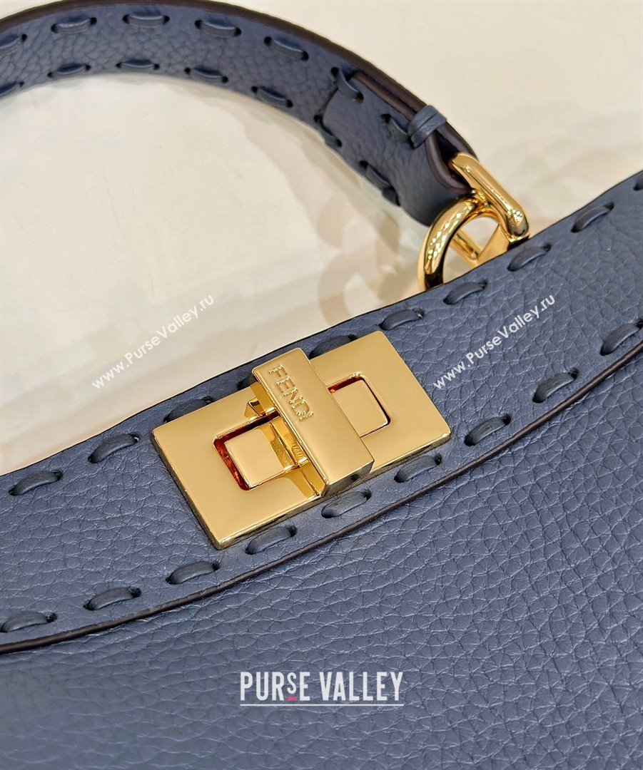 Fendi Peekaboo ISeeU Small Bag in Grained Leather with Oversized topstitching Midnight Blue 2025 80133 top (CL-250210020)