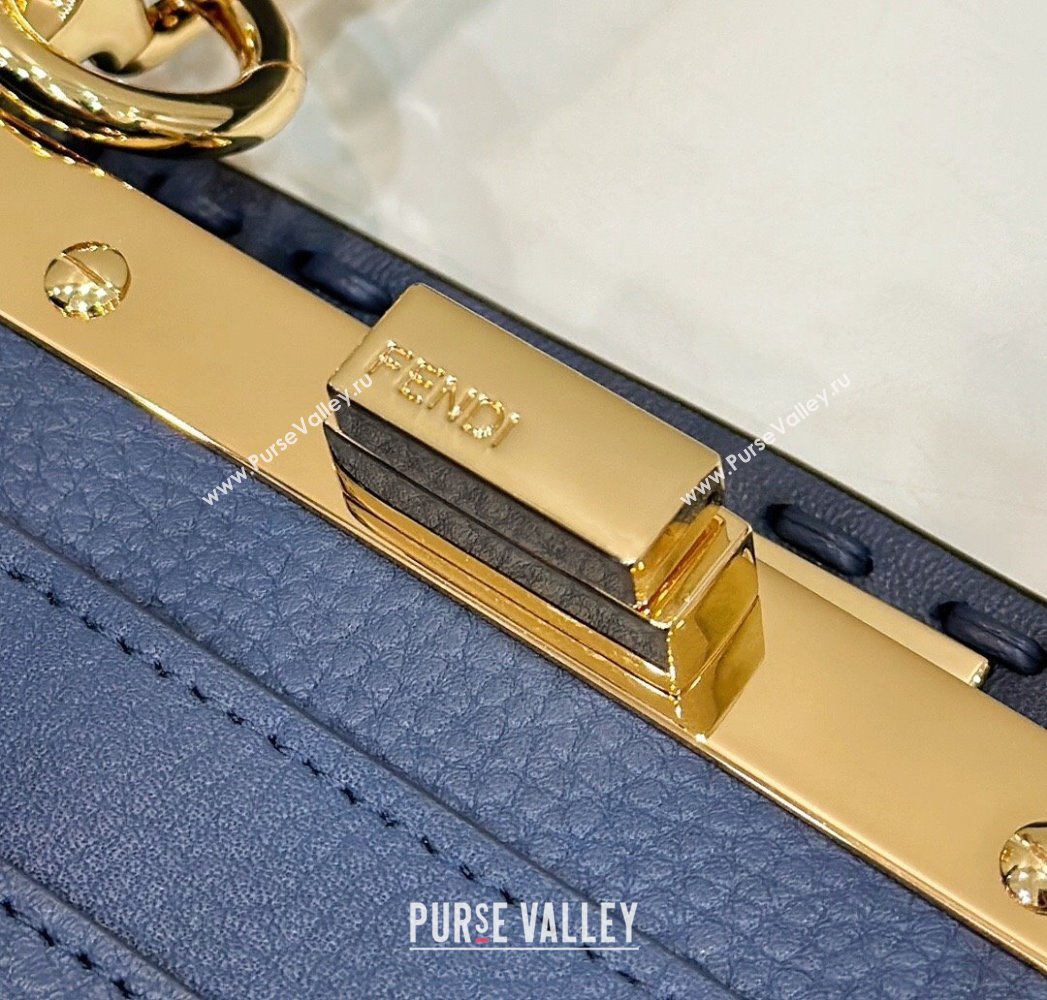 Fendi Peekaboo ISeeU Small Bag in Grained Leather with Oversized topstitching Midnight Blue 2025 80133 top (CL-250210020)