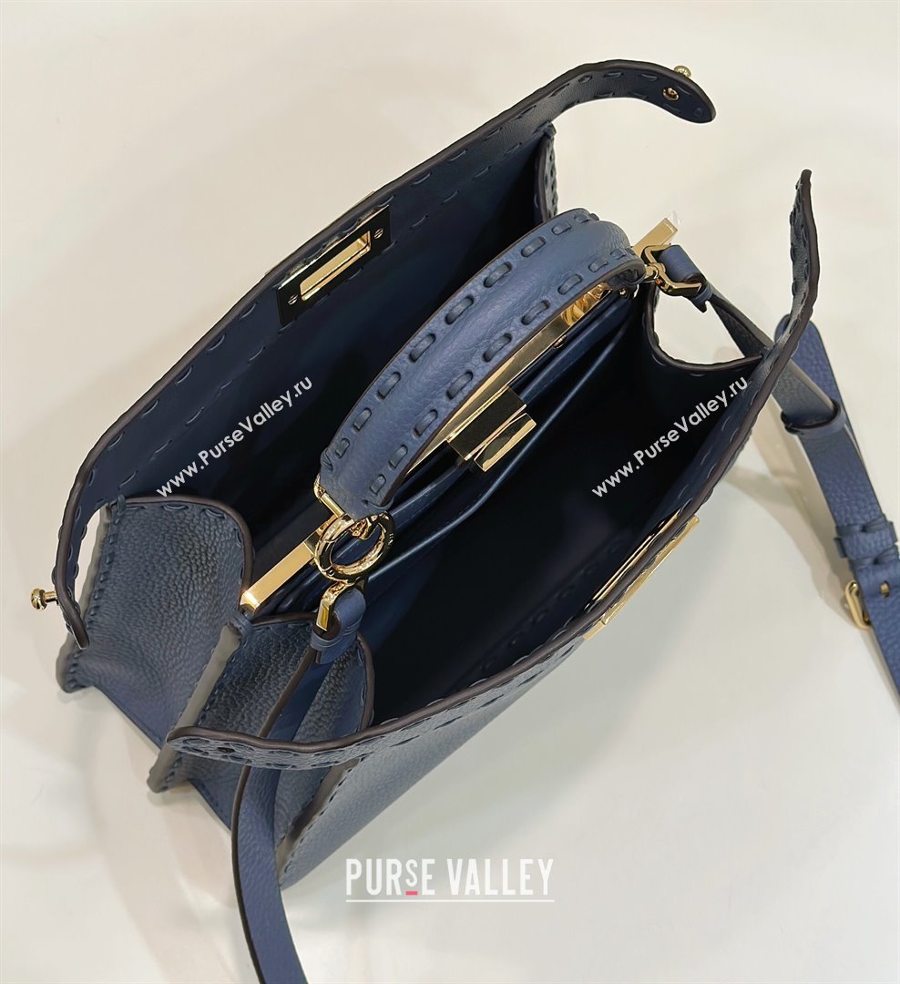 Fendi Peekaboo ISeeU Small Bag in Grained Leather with Oversized topstitching Midnight Blue 2025 80133 top (CL-250210020)