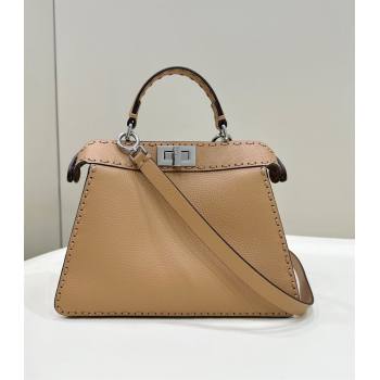 Fendi Peekaboo ISeeU Small Bag in Grained Leather with Oversized topstitching Apricot 2025 80133 top (CL-250210021)