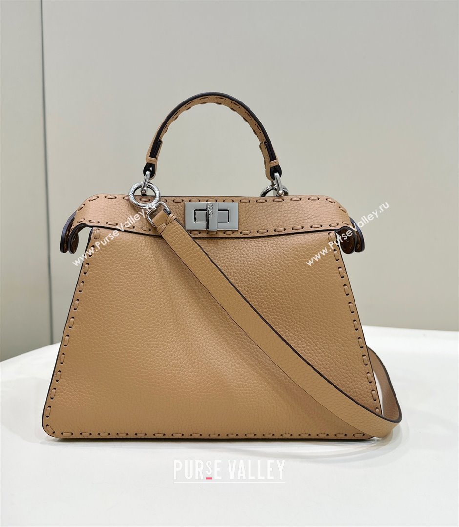 Fendi Peekaboo ISeeU Small Bag in Grained Leather with Oversized topstitching Apricot 2025 80133 top (CL-250210021)
