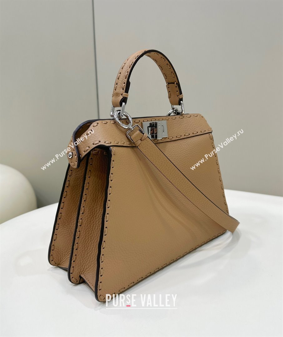 Fendi Peekaboo ISeeU Small Bag in Grained Leather with Oversized topstitching Apricot 2025 80133 top (CL-250210021)
