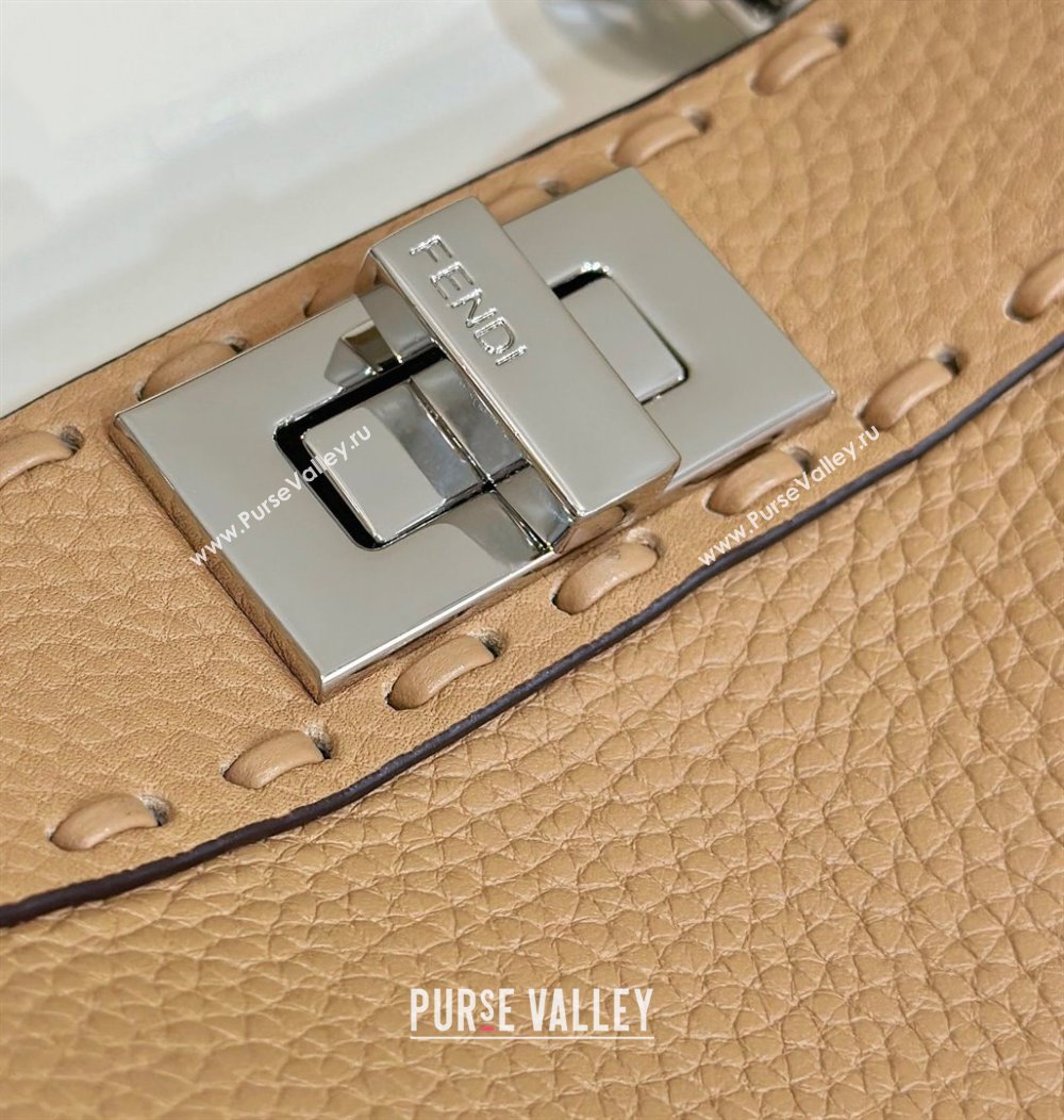 Fendi Peekaboo ISeeU Small Bag in Grained Leather with Oversized topstitching Apricot 2025 80133 top (CL-250210021)