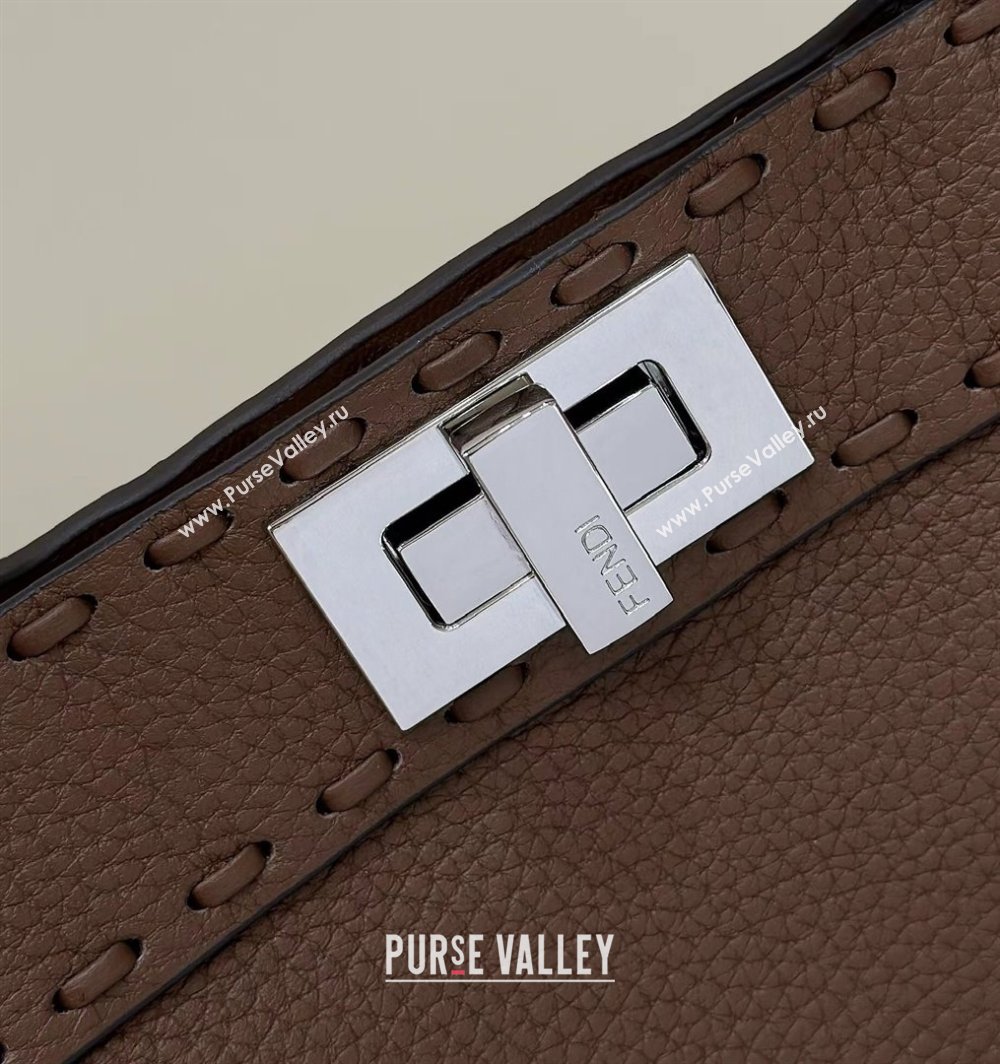 Fendi Peekaboo ISeeU Small Bag in Grained Leather with Oversized topstitching Dark Brown 2025 80133 top (CL-250210015)
