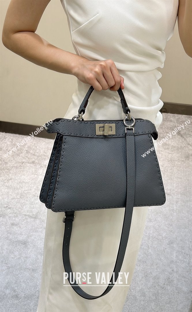 Fendi Peekaboo ISeeU Small Bag in Grained Leather with Oversized topstitching Dusty Blue 2025 80133 top (CL-250210016)