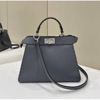 Fendi Peekaboo ISeeU Small Bag in Grained Leather with Oversized topstitching Dusty Blue 2025 80133 top (CL-250210016)