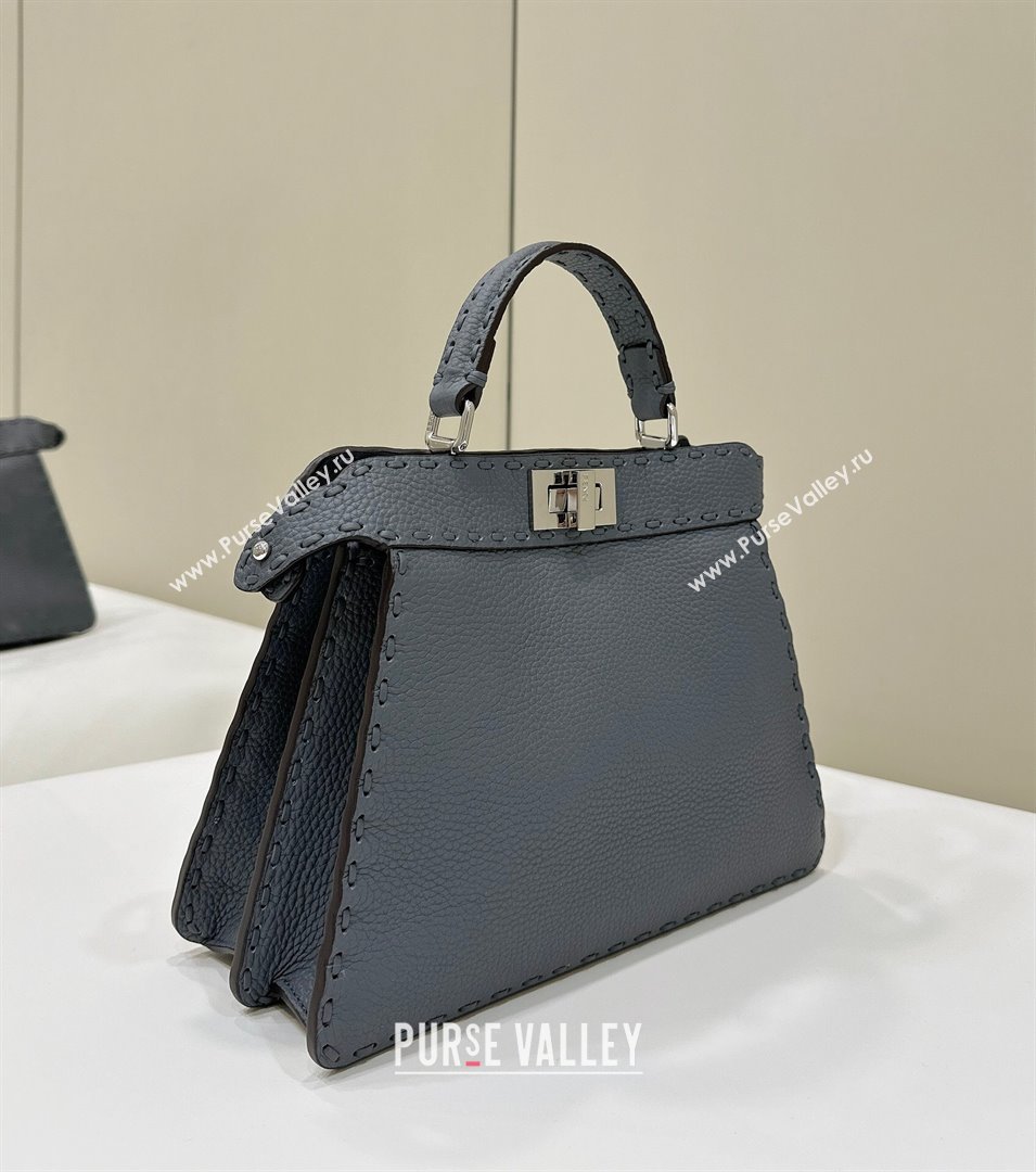 Fendi Peekaboo ISeeU Small Bag in Grained Leather with Oversized topstitching Dusty Blue 2025 80133 top (CL-250210016)