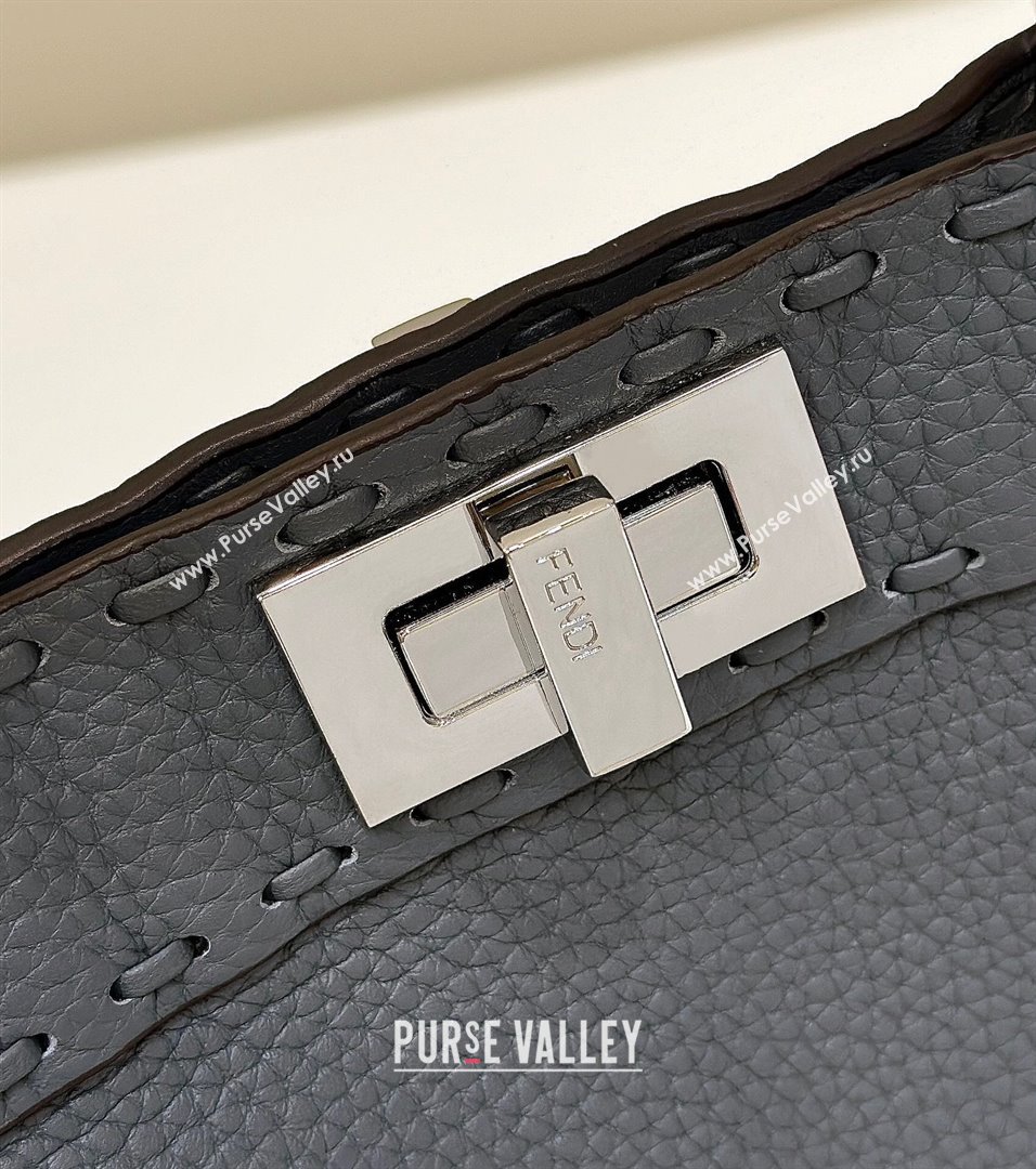 Fendi Peekaboo ISeeU Small Bag in Grained Leather with Oversized topstitching Dusty Blue 2025 80133 top (CL-250210016)