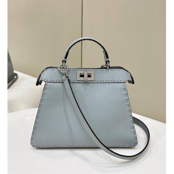 Fendi Peekaboo ISeeU Small Bag in Grained Leather with Oversized topstitching Glacier Blue 2025 80133 top (CL-250210017)