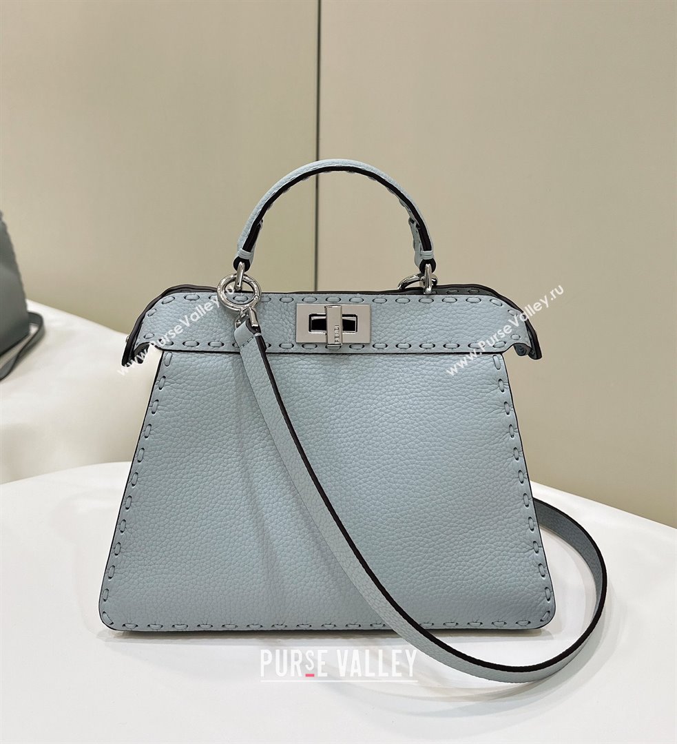 Fendi Peekaboo ISeeU Small Bag in Grained Leather with Oversized topstitching Glacier Blue 2025 80133 top (CL-250210017)