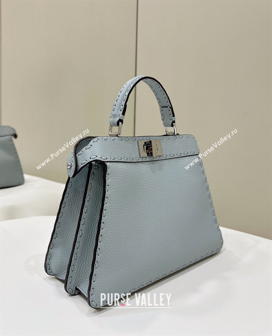 Fendi Peekaboo ISeeU Small Bag in Grained Leather with Oversized topstitching Glacier Blue 2025 80133 top (CL-250210017)