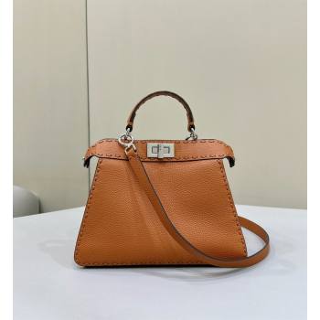 Fendi Peekaboo ISeeU Small Bag in Grained Leather with Oversized topstitching Caramel Brown 2025 80133 top (CL-250210018)