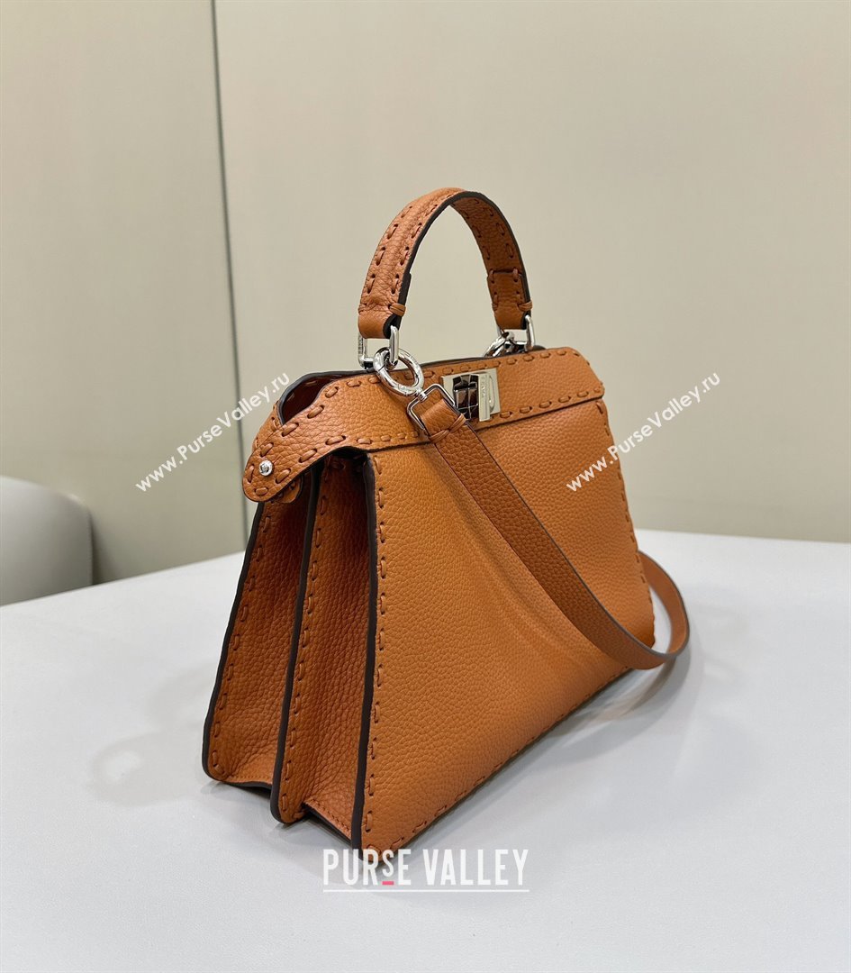 Fendi Peekaboo ISeeU Small Bag in Grained Leather with Oversized topstitching Caramel Brown 2025 80133 top (CL-250210018)