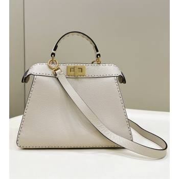 Fendi Peekaboo ISeeU Small Bag in Grained Leather with Oversized topstitching White 2025 80133 top (CL-250210019)
