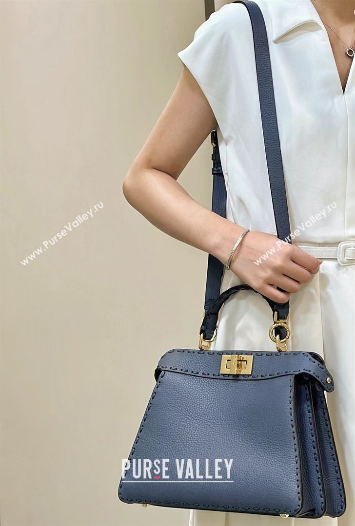 Fendi Peekaboo ISeeU Small Bag in Grained Leather with Oversized topstitching Midnight Blue 2025 80133 top (CL-250210020)