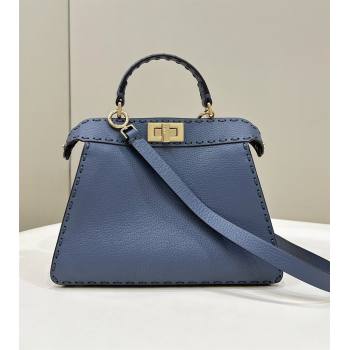 Fendi Peekaboo ISeeU Small Bag in Grained Leather with Oversized topstitching Midnight Blue 2025 80133 top (CL-250210020)