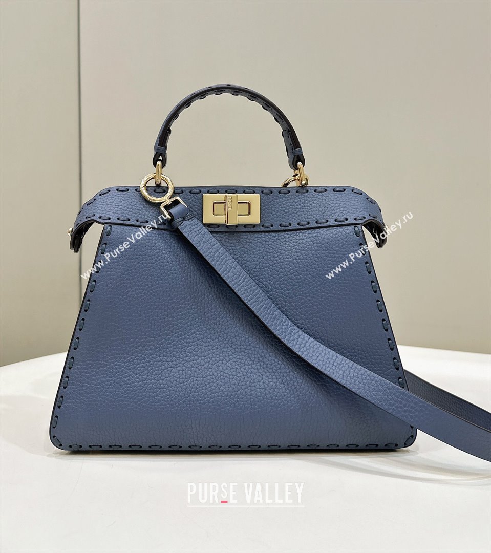 Fendi Peekaboo ISeeU Small Bag in Grained Leather with Oversized topstitching Midnight Blue 2025 80133 top (CL-250210020)