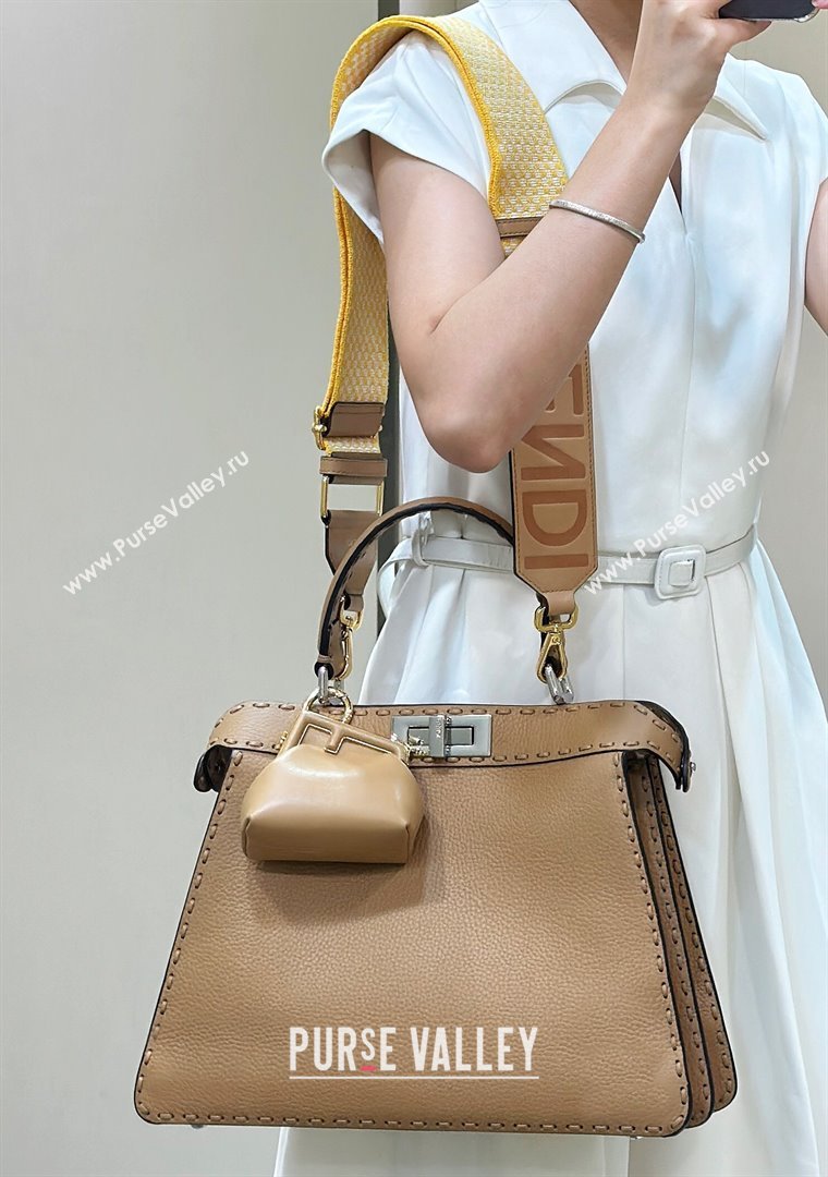 Fendi Peekaboo ISeeU Medium Bag in Grained Leather with Oversized topstitching Apricot 2025 80133 top (CL-250210024)