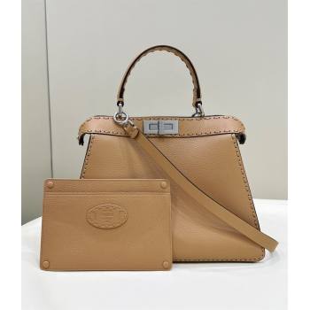 Fendi Peekaboo ISeeU Medium Bag in Grained Leather with Oversized topstitching Apricot 2025 80133 top (CL-250210024)
