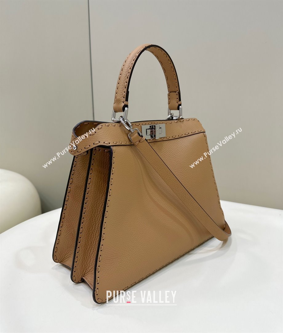 Fendi Peekaboo ISeeU Medium Bag in Grained Leather with Oversized topstitching Apricot 2025 80133 top (CL-250210024)