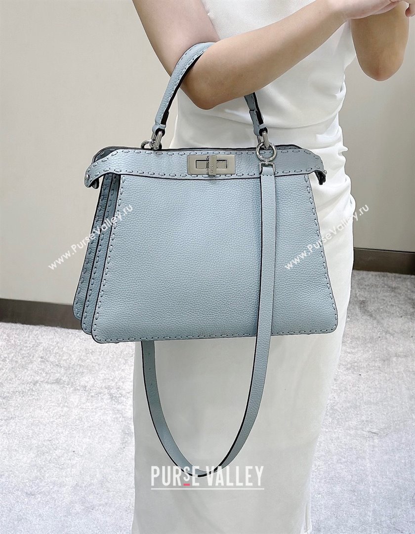 Fendi Peekaboo ISeeU Medium Bag in Grained Leather with Oversized topstitching Glacier Blue 2025 80133 top (CL-250210025)