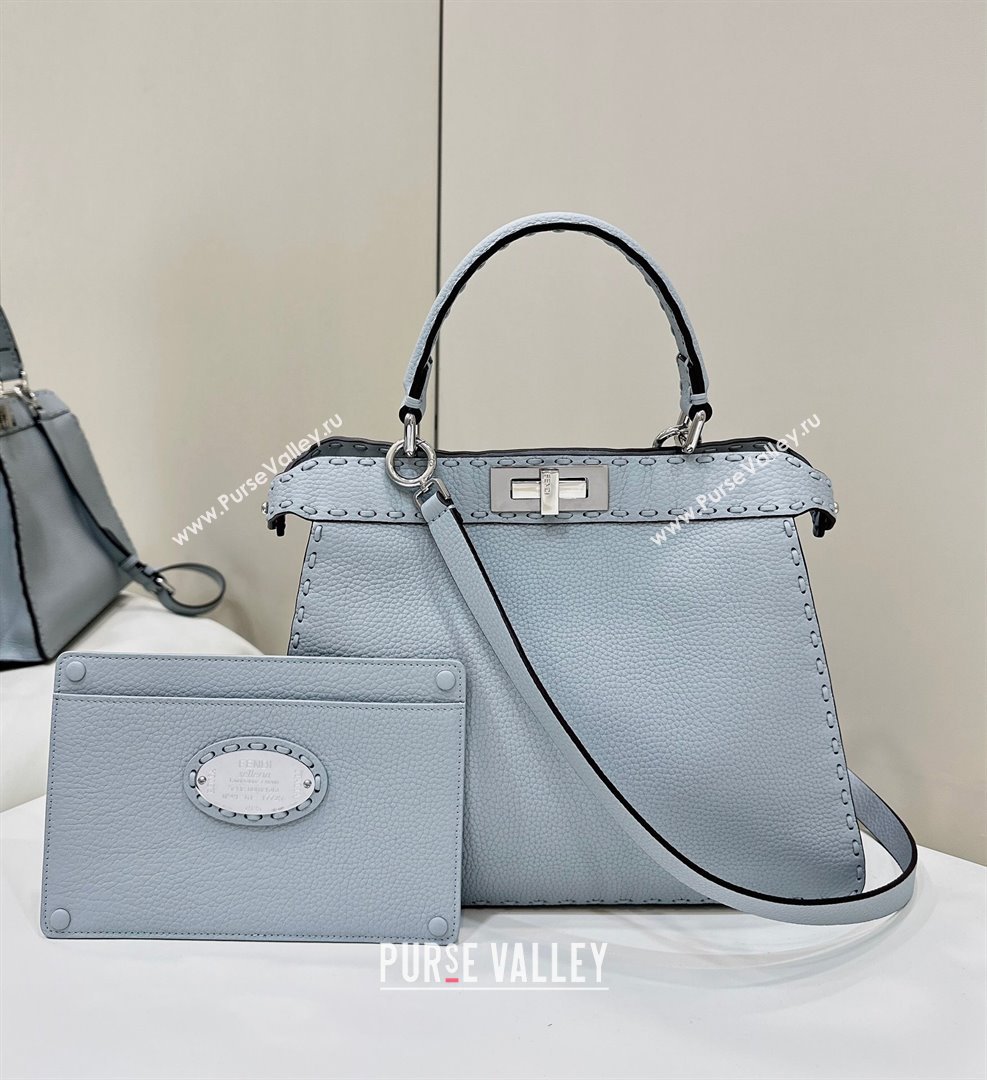 Fendi Peekaboo ISeeU Medium Bag in Grained Leather with Oversized topstitching Glacier Blue 2025 80133 top (CL-250210025)