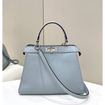 Fendi Peekaboo ISeeU Medium Bag in Grained Leather with Oversized topstitching Glacier Blue 2025 80133 top (CL-250210025)