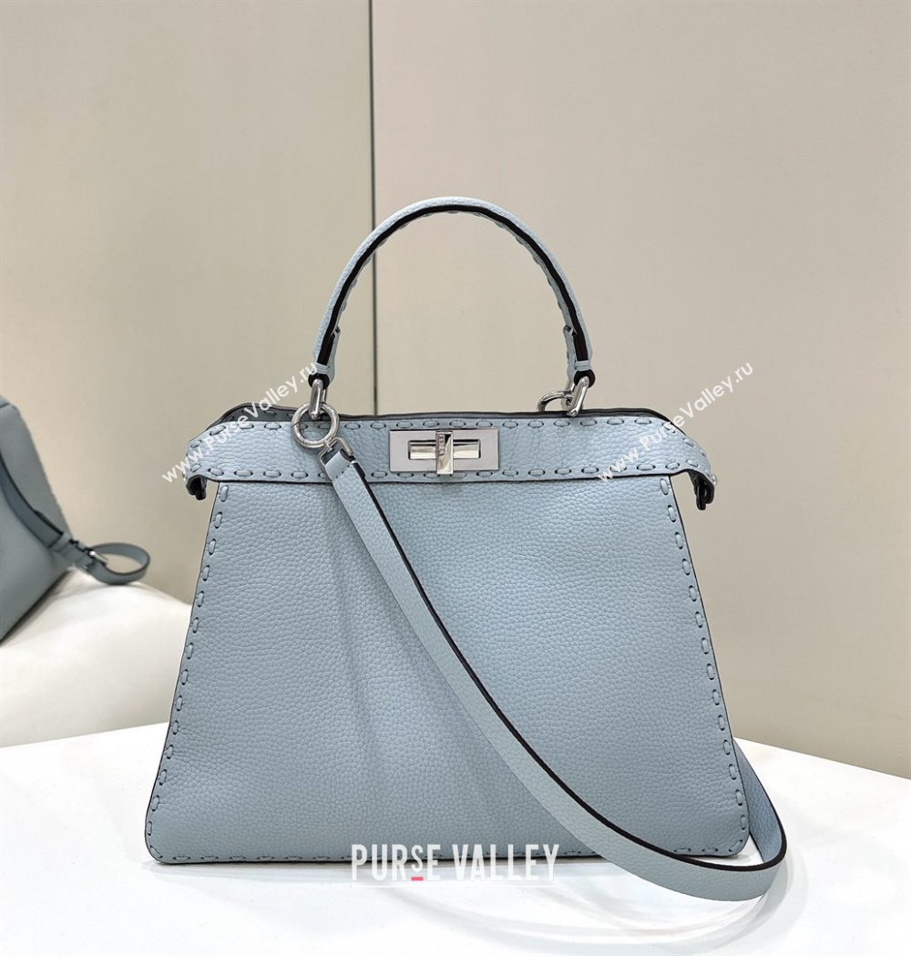 Fendi Peekaboo ISeeU Medium Bag in Grained Leather with Oversized topstitching Glacier Blue 2025 80133 top (CL-250210025)