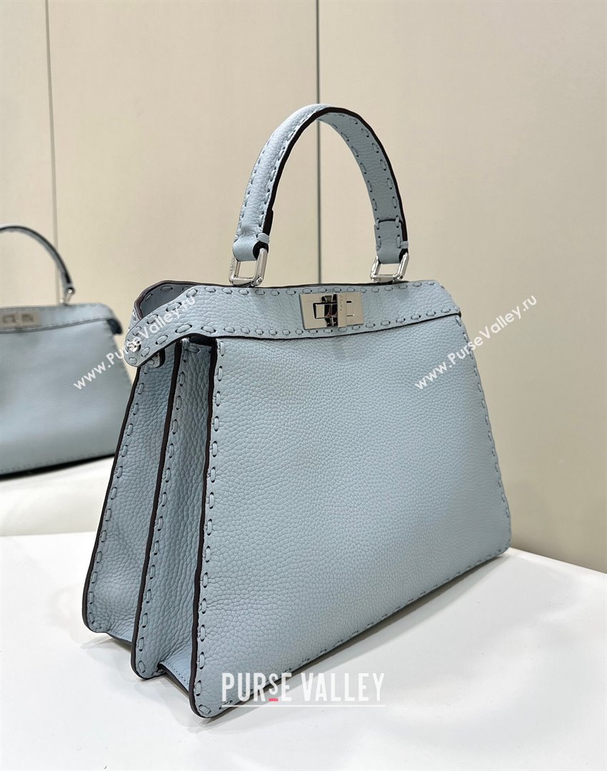 Fendi Peekaboo ISeeU Medium Bag in Grained Leather with Oversized topstitching Glacier Blue 2025 80133 top (CL-250210025)