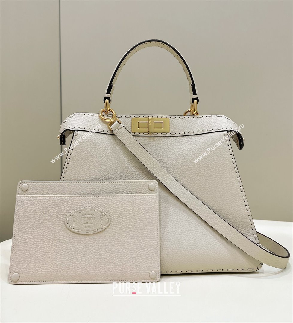Fendi Peekaboo ISeeU Medium Bag in Grained Leather with Oversized topstitching White 2025 80133 top (CL-250210026)