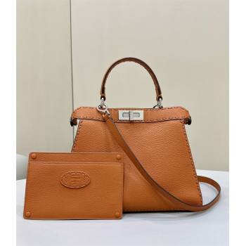Fendi Peekaboo ISeeU Medium Bag in Grained Leather with Oversized topstitching Caramel Brown 2025 80133 top (CL-250210023)