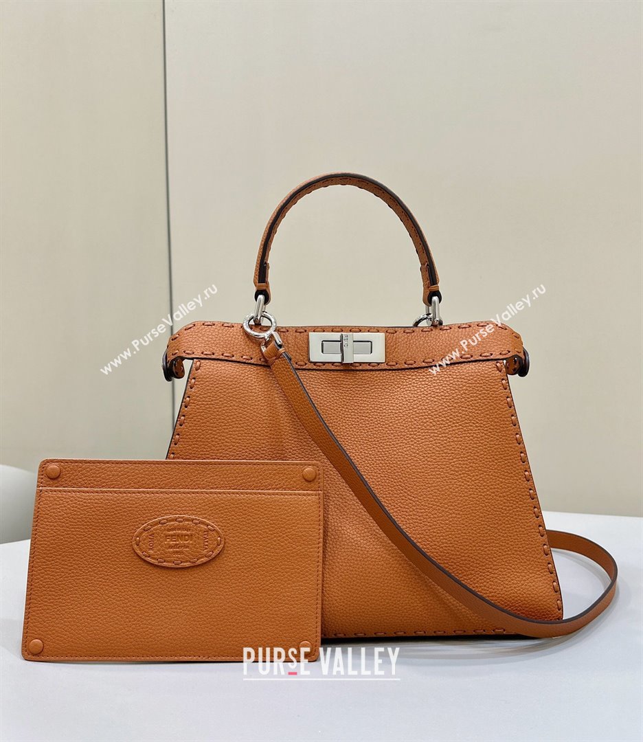 Fendi Peekaboo ISeeU Medium Bag in Grained Leather with Oversized topstitching Caramel Brown 2025 80133 top (CL-250210023)