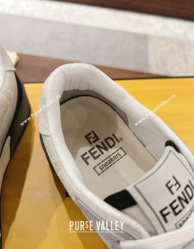 Fendi Match Low-top Sneakers in FF Canvas and Suede White/Black 2025 0220 (MD-250220106)